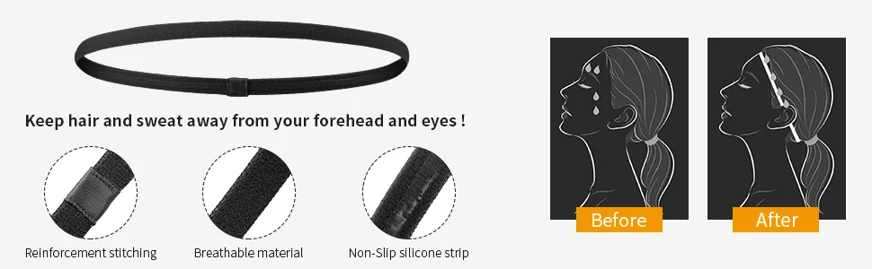4 Pieces Thick Non-Slip Elastic Sport Headbands Hair Headbands for Women and Men (Black) - product information 2