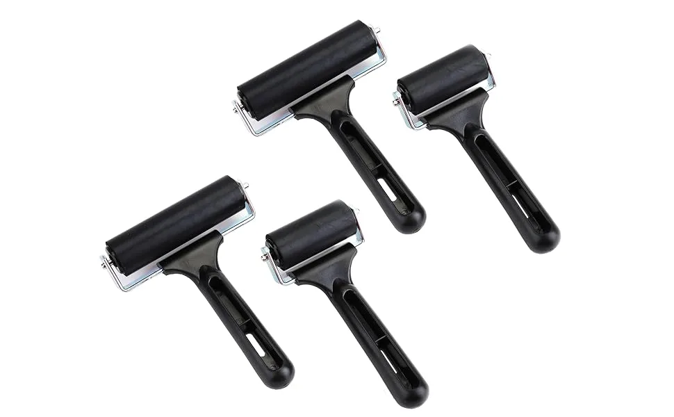 Yesland 4 Pcs Brayer Roller, Black Rubber Roller for Printmaking Wallpapers Stamping Gluing Application - 3-7/8 & 2-3/8 Inches - Black Rubber Roller