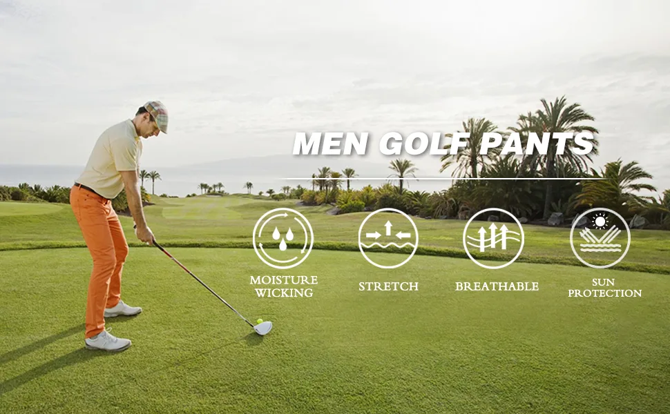 Lesmart Men Golf Pants Expandable Waistband Stretch Breathable Relaxed Fit with Pockets Pink 46W x 33L - mens golf pants