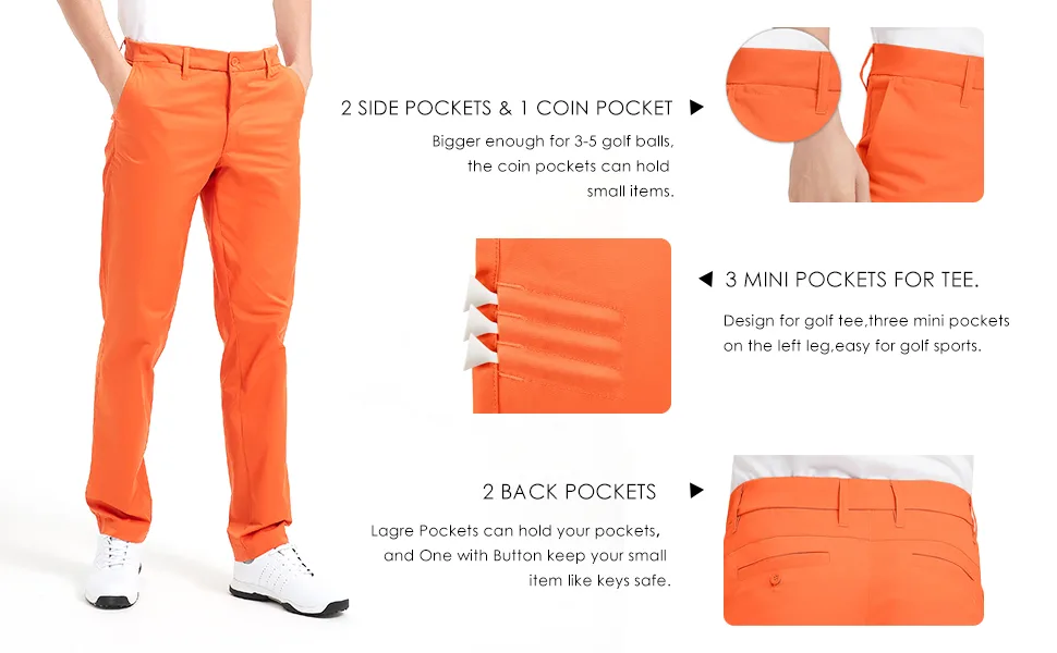 Lesmart Men Golf Pants Expandable Waistband Stretch Breathable Relaxed Fit with Pockets Pink 46W x 33L - mens golf pants