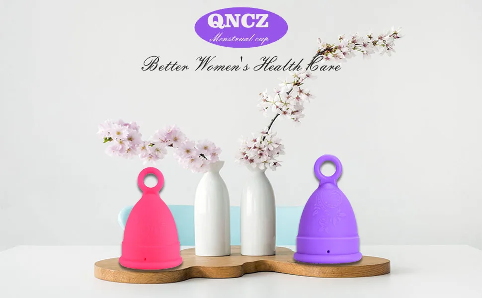 QNCZ Menstrual Cups, Soft & Safe Period Cup for Beginners,Easy Insert & Clean Reusable Menstrual Cup, 12 Hour Wear Flexible Period Cup, Set of 2, Small & Large - Menstrual Cups