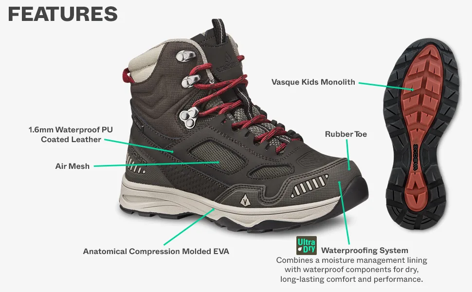 Vasque Unisex-Child Breeze at Ud Hiking Boot Big Kid (8-12 Years) 2 Big Kid Brown Olive/Bossa Nova - product information 4
