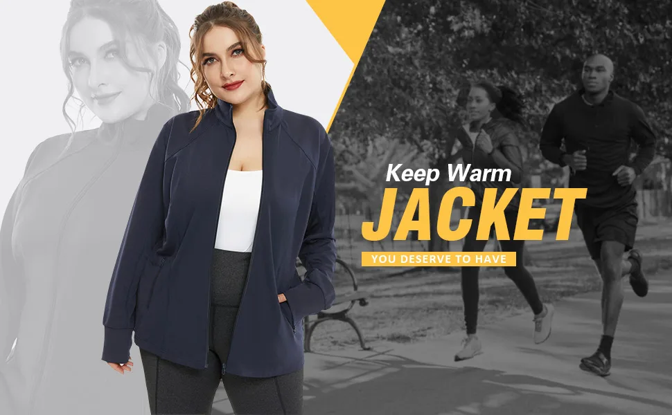 Hanna Nikole Plus Size Running Jackets for Women Full Zip with Thumb Holes Black 22 Plus - product information 10