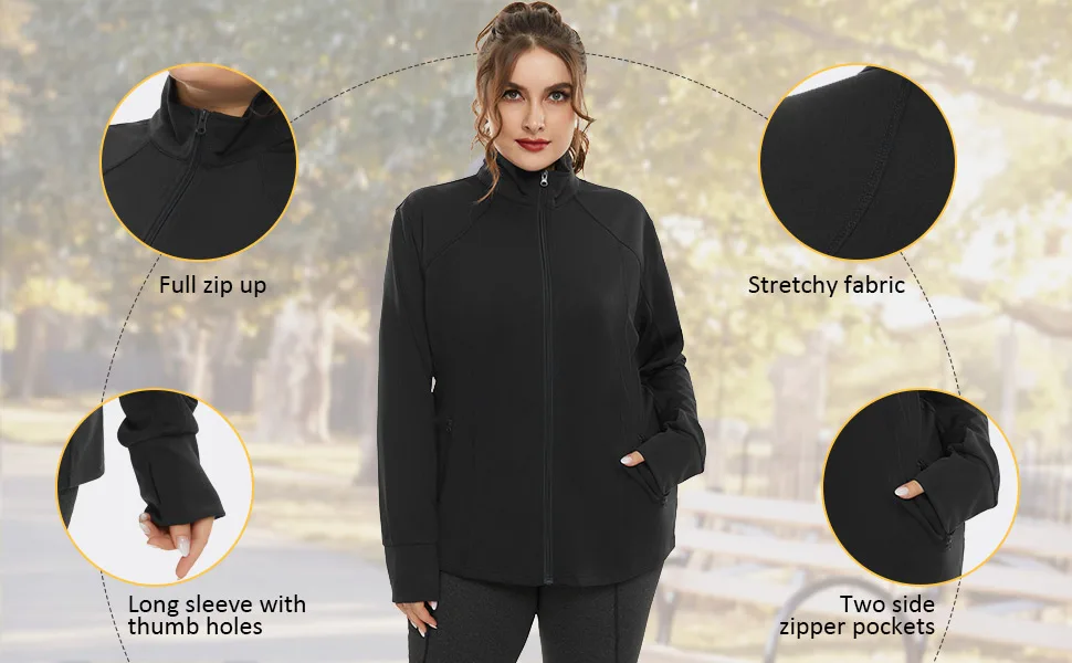 Hanna Nikole Plus Size Running Jackets for Women Full Zip with Thumb Holes Black 22 Plus - product information 12