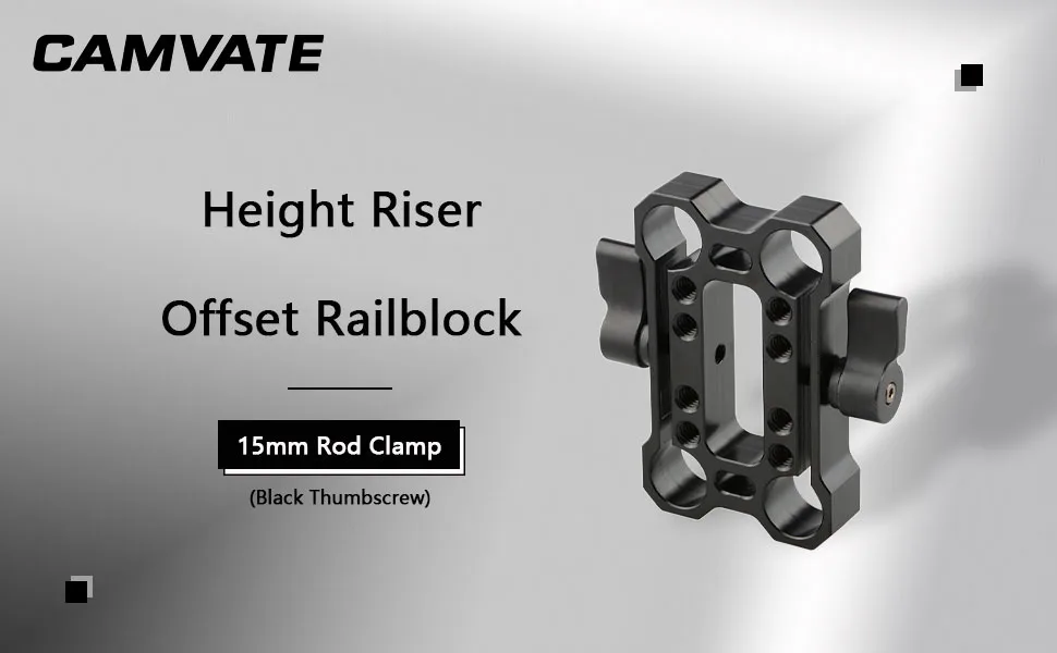 CAMVATE 15mm Rod Offset Raiser Clamp for Shoulder Rig Railblock System (Black Thumbscrew) - 1690 - C1690-1