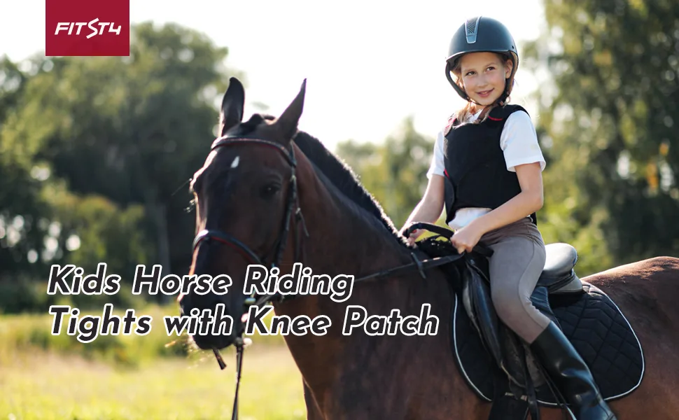 FitsT4 Kids Horse Riding Tights Performance Knee Patch Pull On Equestrian Schooling Riding Pants Teal X-Small - soecb06