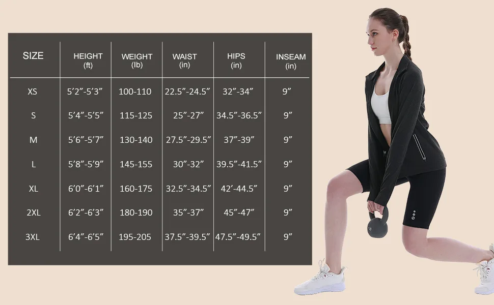 BALEAF Women's 9" Biker Shorts High Waisted Long Compression Running Workout Shorts Side Pockets UPF50+ Black S - size chart
