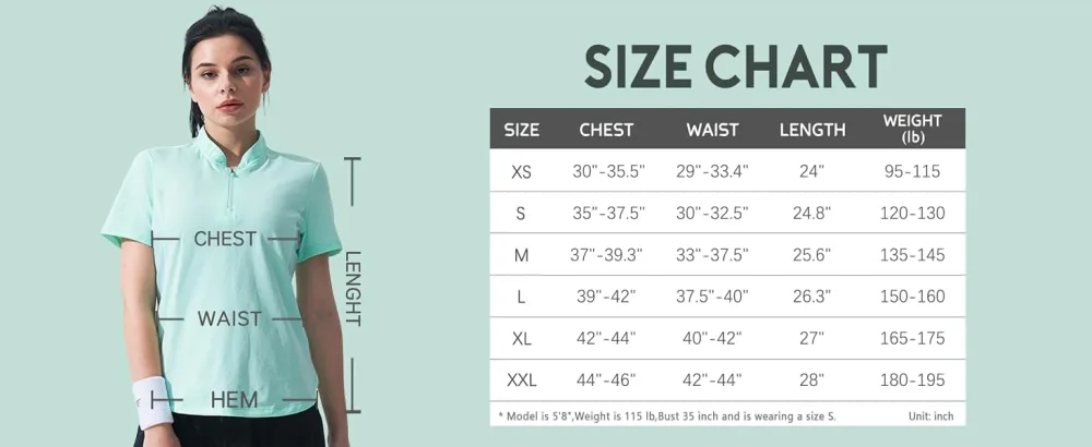 Hiverlay Workout Shirts for Women Running Hiking Quick Dry Golf Shirts UPF 50+ SPF Lightweight Pullover with Pocket Medium White - SIZE CHART