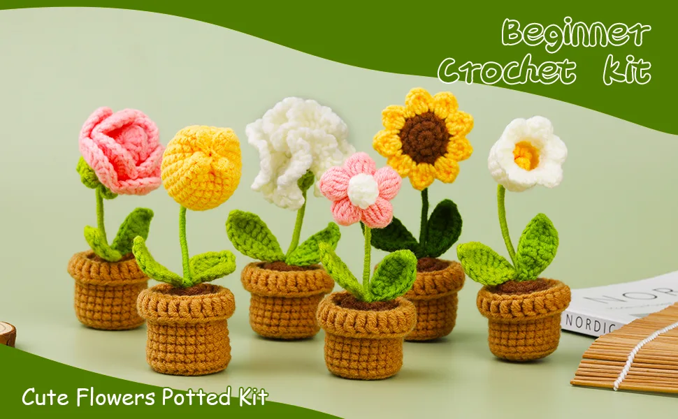 Yizzvb Crochet Kit for Beginners, 6 Pcs Flowers Knitting Kit for Beginners Adults, Kids Knitting Starter Kit with Step-by-Step Instructions and Video Tutorials, Easy Crochet Kit for Beginners orange - Crochet Kit for Beginners