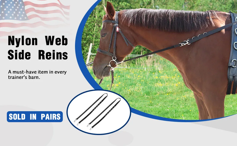 Harrison Howard Side Reins with Snap Hooks Easy Adjust Durable Training Product Pair Black - image-1