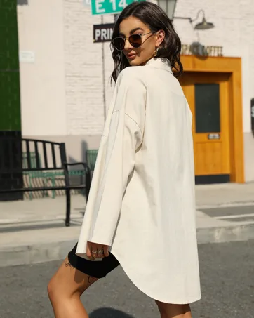 Bianstore Women's Oversized Linen Shirts Blouses Tops Long Sleeve High Low Button Up Shirts Black XX-Large - oversized linen top