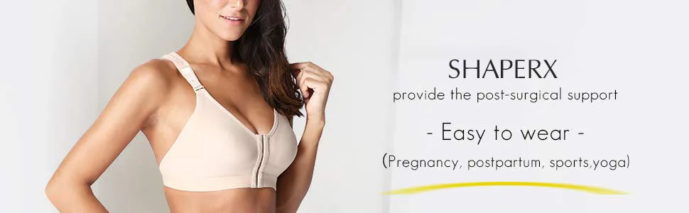 SHAPERX Womens Post-Surgery Front Closure Brassiere Sports Bra Beige Medium - product information 12