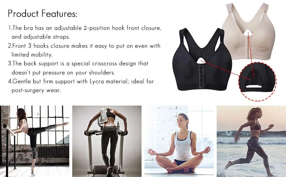 SHAPERX Womens Post-Surgery Front Closure Brassiere Sports Bra Beige Medium - product information 13