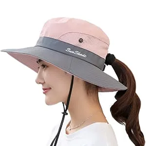 Sun Hats for Women Beach Hat Ponytail Hat Womens Sun Hat with UV Protection Wide Brim Grey - product information 2