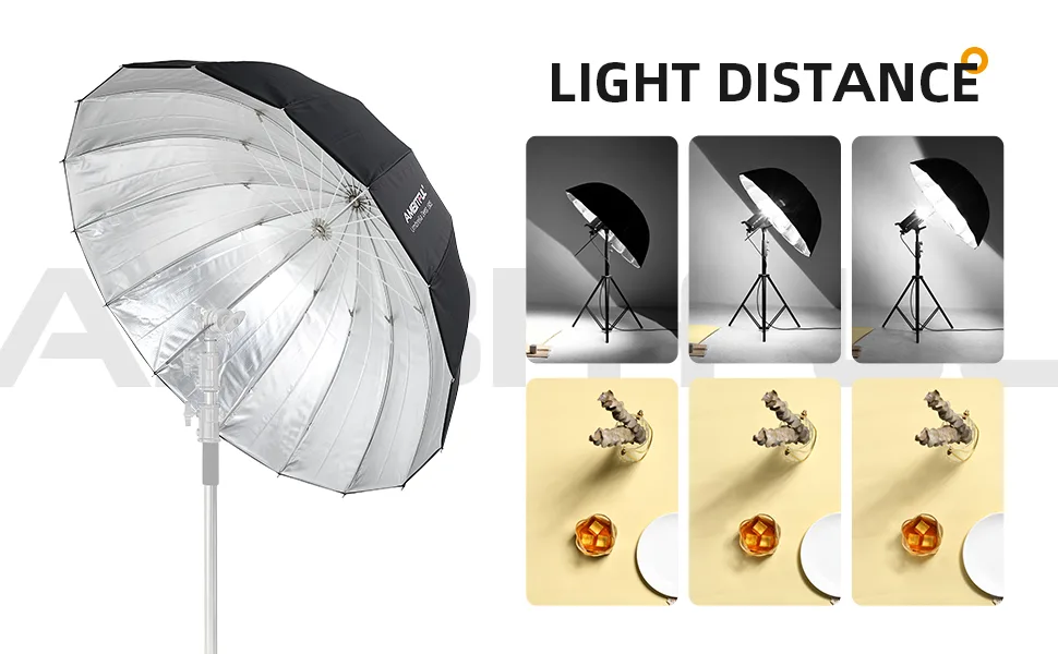 AMBITFUL Parabolic Umbrella UB-130S 51in Parabolic Silver Black Reflective Umbrella Studio Light Umbrella with Diffuser Cover Cloth (130S) AMBITFUL UB-130S - AMBITFUL UB