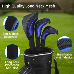 Scott Edward Golf Club Head Covers for Fairway Woods Driver Hybrids, 3Pcs Long Neck Mesh Golf Club Headcovers Set with Interchangeable No. Tags blue - high-quality elastic cloth and mesh