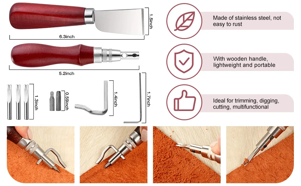 7 in 1 Leather Groover Tool and Leather Cutting Knife Set Adjustable Stitching Groover Leather Creasing Edge Leather Beveler Leather Grooving Tool Leather Edging Knife for DIY Leathercraft Cutting - product information 3