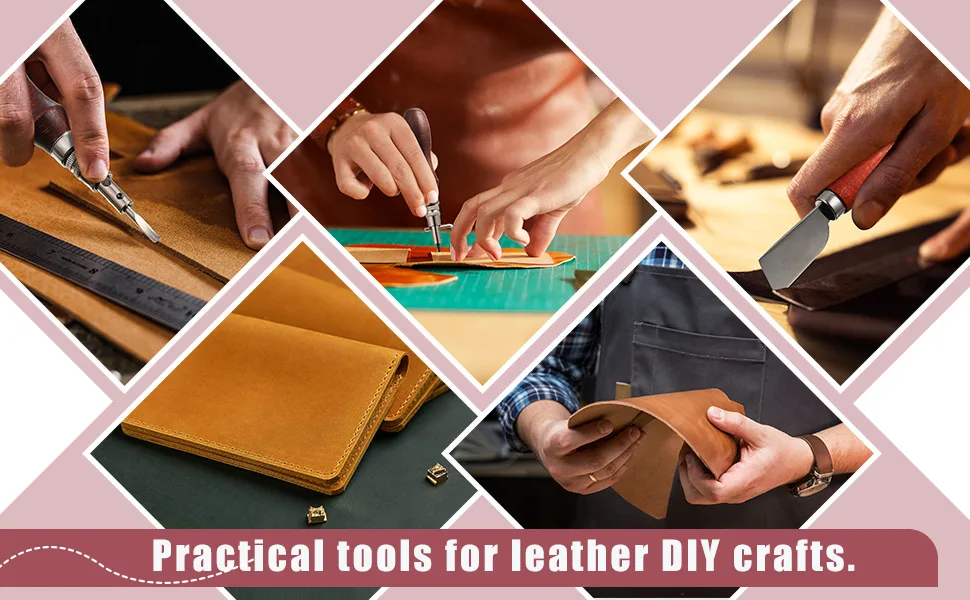7 in 1 Leather Groover Tool and Leather Cutting Knife Set Adjustable Stitching Groover Leather Creasing Edge Leather Beveler Leather Grooving Tool Leather Edging Knife for DIY Leathercraft Cutting - product information 5