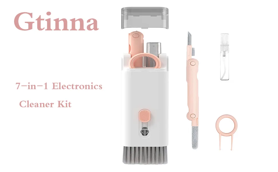 Gtinna 7 in 1 Computer Keyboard Cleaning Brush Set Earbuds Cleaning Pen Wireless Bluetooth Headset Charging Box Electronics Keyboard Cleaning Tools Cleaner Keycap Puller Kit (Pink) - 7-in-1 Electronics Cleaner Kit