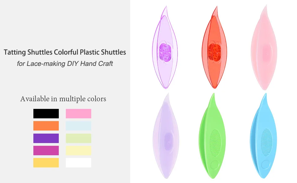 HARFINGTON 5pcs Tatting Shuttles 77x21x11mm Multi-Color Plastic Shuttles for Lace-Making DIY Hand Craft Tool Knitting Arts Supplies - product information 2