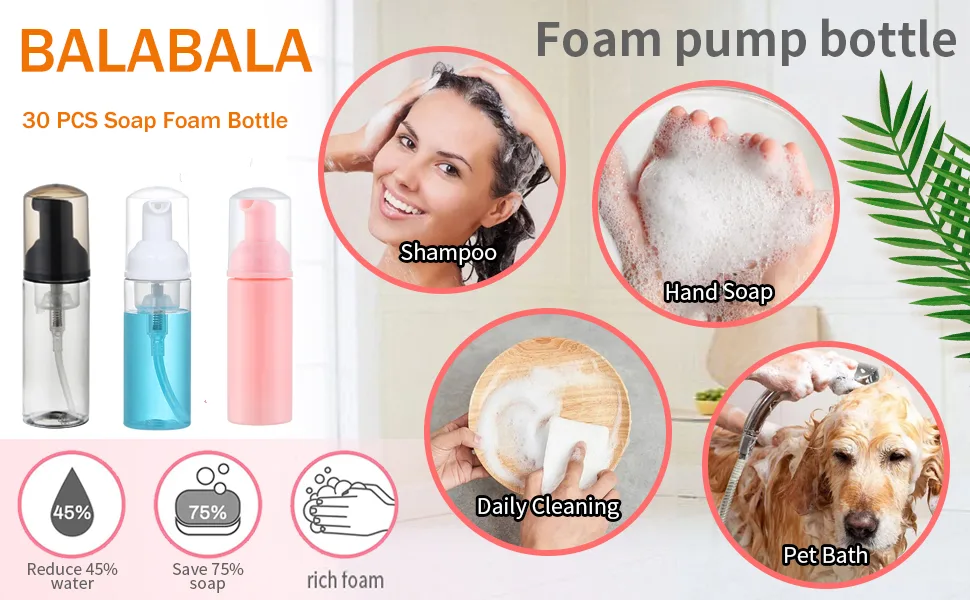 Foam Soap Dispensers Bottles with Pump 2oz/60ml 30 PCS Mini Travel Size Bottle Refillable for Hand Sanitizer Lash Shampoo Liquid Cleaning Clear - foam bottle pump