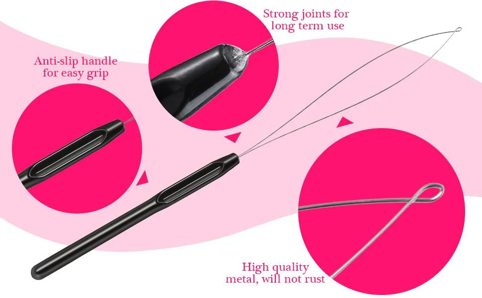 10 Pieces Hair Extension Loop Needle Threader Pulling Hook Tool and Bead Device Tool Black Loop Threader for Hair or Feather Extensions (Black) - product information 2