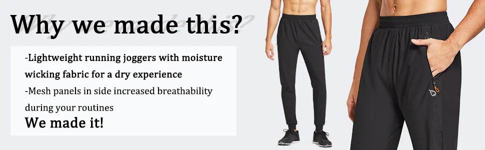 BALEAF Men's Joggers Pants Lightweight Running Workout Athletic Training Gym Quick Dry Tapered Jogger Zipper Pockets Navy Medium - lightweight pants