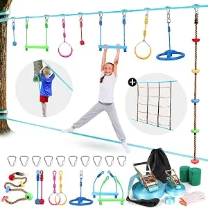 Odoland 3.9ftx6.6ft Ninja Net Climbing Cargo Net Rope Ladder for Kids Outdoor with 4 Square Buckles and 6 Delta Rings, Obstacle Course for Training Equipment and Swing Set Attachment - dasd