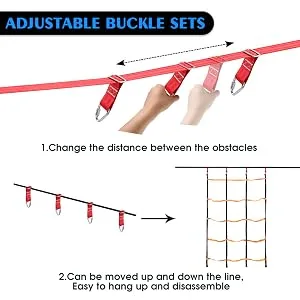 Odoland 3.9ftx6.6ft Ninja Net Climbing Cargo Net Rope Ladder for Kids Outdoor with 4 Square Buckles and 6 Delta Rings, Obstacle Course for Training Equipment and Swing Set Attachment - product information 11