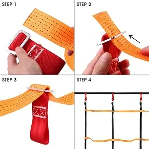 Odoland 3.9ftx6.6ft Ninja Net Climbing Cargo Net Rope Ladder for Kids Outdoor with 4 Square Buckles and 6 Delta Rings, Obstacle Course for Training Equipment and Swing Set Attachment - product information 12