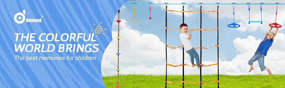 Odoland 3.9ftx6.6ft Ninja Net Climbing Cargo Net Rope Ladder for Kids Outdoor with 4 Square Buckles and 6 Delta Rings, Obstacle Course for Training Equipment and Swing Set Attachment - product information 8