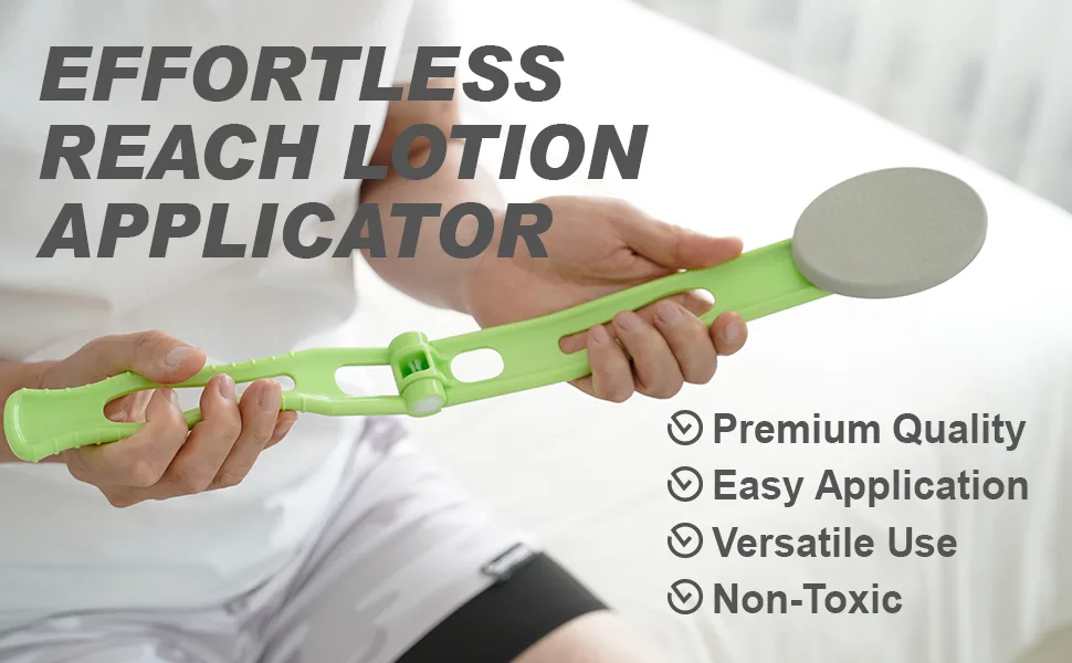 DOWMI Lotion Applicator for Back, Foldable - 19" Long Handle, Applies Creams, Sunscreens, and Ointments - Includes 2 Types of Pads Green - product information 10