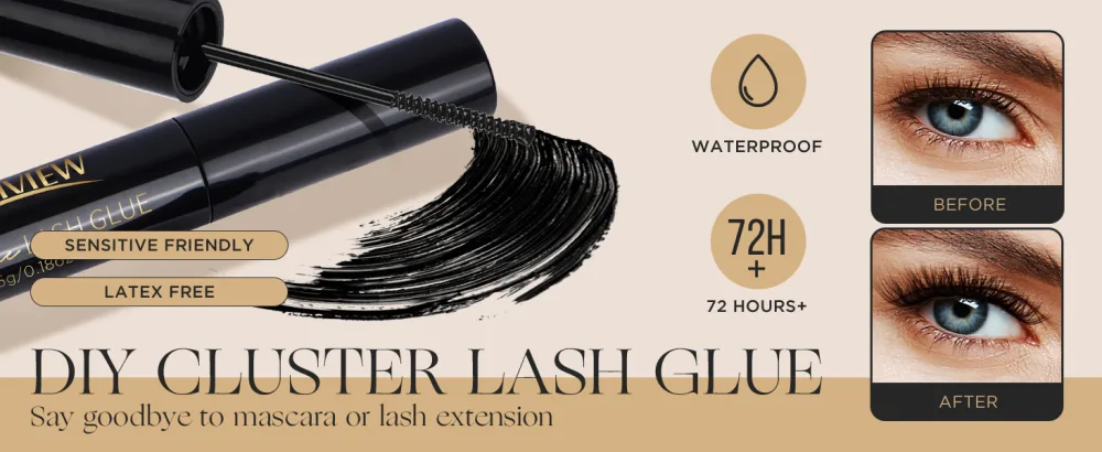 LASHVIEW Cluster Lash Glue, Super Strong Hold 72 Hours Long Lasting Eyelash Glue for Lash Cluster, Waterproof Lash Bond, Non-Irritating, Fast Drying Lash Glue - LASHVIEW lash glue