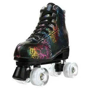 Unisex Roller Skates Double Row Four Wheels High-top Roller Skates Lightning Pattern for Beginners Womens Mens Boys and Girls black with flash wheel 43 - High quality PU wheel