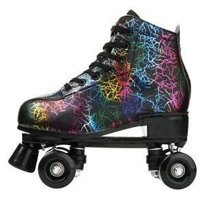 Unisex Roller Skates Double Row Four Wheels High-top Roller Skates Lightning Pattern for Beginners Womens Mens Boys and Girls black with flash wheel 43 - Suitable for beginners