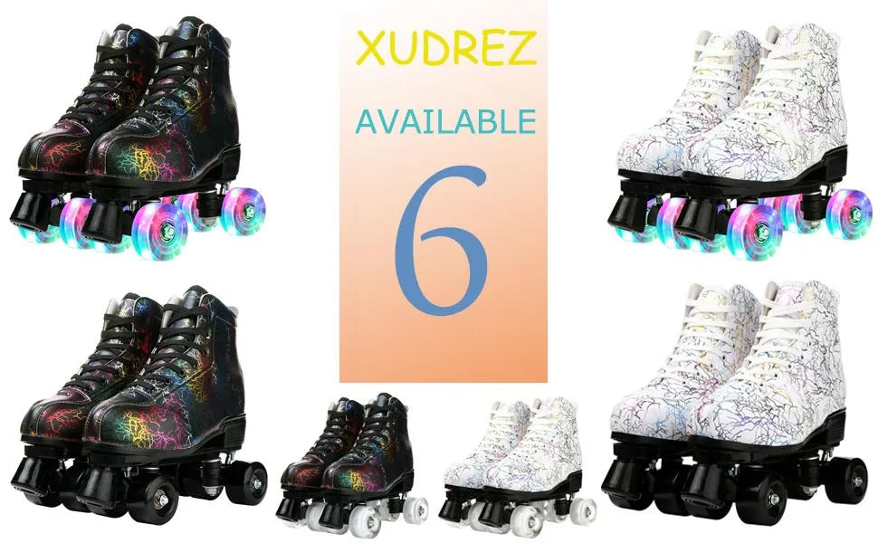 Unisex Roller Skates Double Row Four Wheels High-top Roller Skates Lightning Pattern for Beginners Womens Mens Boys and Girls black with flash wheel 43 - XUDREZ Unisex Lightning Pattern Roller Skates Double Row Four Wheels