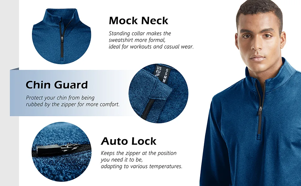 Boladeci Men's Quarter Zip Pullover Premium Fleece Lined Long Sleeve Lightweight Mock Neck Comfort Golf Running Sweatshirts Black Large - Mock Neck Standing collar sweatshirt formal workout casual chin guard auto lock comfort