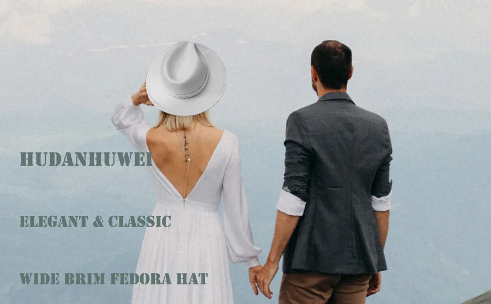 HUDANHUWEI Womens Wide Brim Fedora Hat with Pearl Band Lady Panama Hat Beige - VIM0429