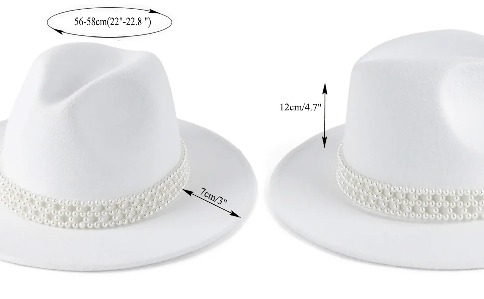 HUDANHUWEI Womens Wide Brim Fedora Hat with Pearl Band Lady Panama Hat Beige - VIM0429