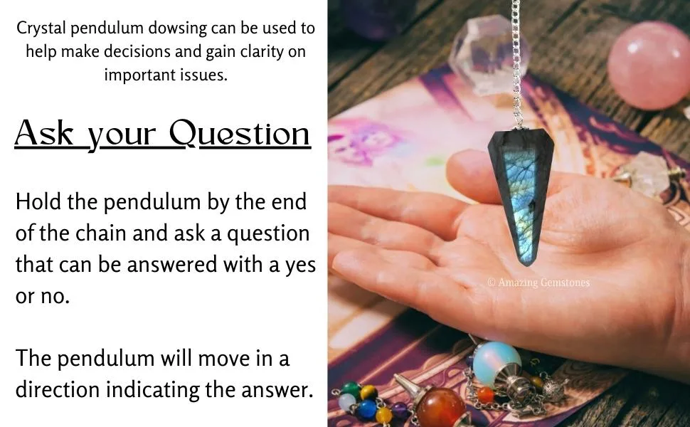 Amazing Gemstone Labradorite Crystal Pendulum for Divination - Dowsing Pendulum with Chakra Chain and Crystal Ball for Reiki Healing and Crystal Grid Meditation - crystal pendulum