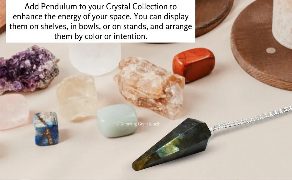 Amazing Gemstone Labradorite Crystal Pendulum for Divination - Dowsing Pendulum with Chakra Chain and Crystal Ball for Reiki Healing and Crystal Grid Meditation - pendulum crystal