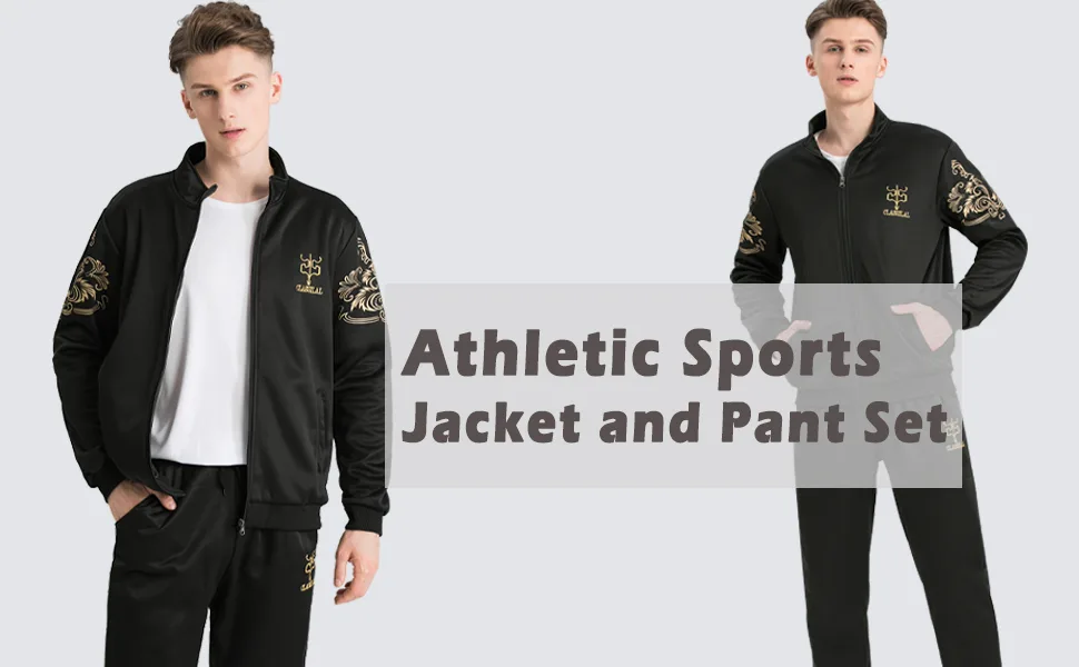 PASOK Men's Casual Tracksuit Full Zip Running Jogging Athletic Sports Jacket and Pants Set X-Large Short Style Blue - product information 22