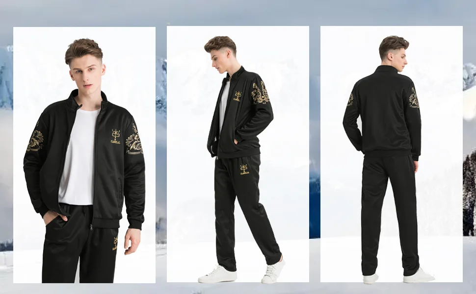 PASOK Men's Casual Tracksuit Full Zip Running Jogging Athletic Sports Jacket and Pants Set X-Large Short Style Blue - product information 25