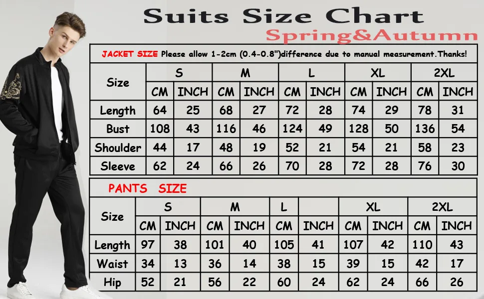 PASOK Men's Casual Tracksuit Full Zip Running Jogging Athletic Sports Jacket and Pants Set X-Large Short Style Blue - Suits