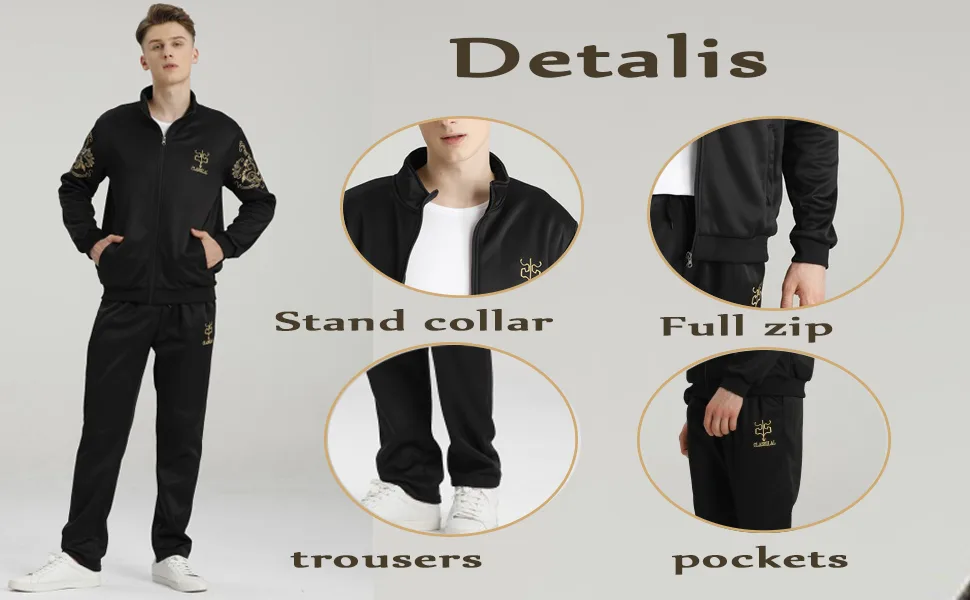 PASOK Men's Casual Tracksuit Full Zip Running Jogging Athletic Sports Jacket and Pants Set X-Large Short Style Blue - tracksuits