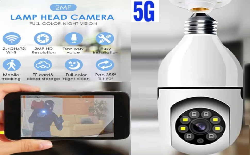 KOWVOWZ 360 Degree Security Cameras Wireless Outdoor, 2.4GHz & 5GHz WiFi Light Bulb Camera, 1080p Indoor for Home Camera System, Motion Detection, Two-Way Audio (2PCS) - light bulb camera