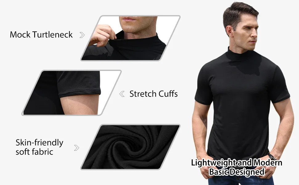 Mens Short Sleeve Basic Tops Mock Turtleneck Casual Pullover T-Shirt Slim Fit Solid Undershirt 3X-Large White - Mens Solid Tops