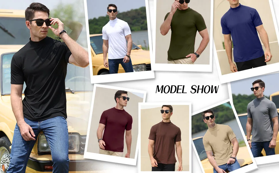 Mens Short Sleeve Basic Tops Mock Turtleneck Casual Pullover T-Shirt Slim Fit Solid Undershirt 3X-Large White - mock neck tops for men