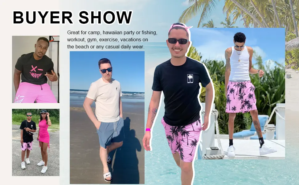 GORGLITTER Men's Two Piece Outfits Hawaiian Sets Graphic Shirt and Shorts Track Suits Sets Medium Black and Pink - hawaiian graphic sets for men