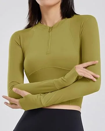 ZHENWEI Women's Cropped Athletic Jackets Half Zip Tight Workout Tops for Women Long Sleeve Black Medium - half zip cropped running jacket